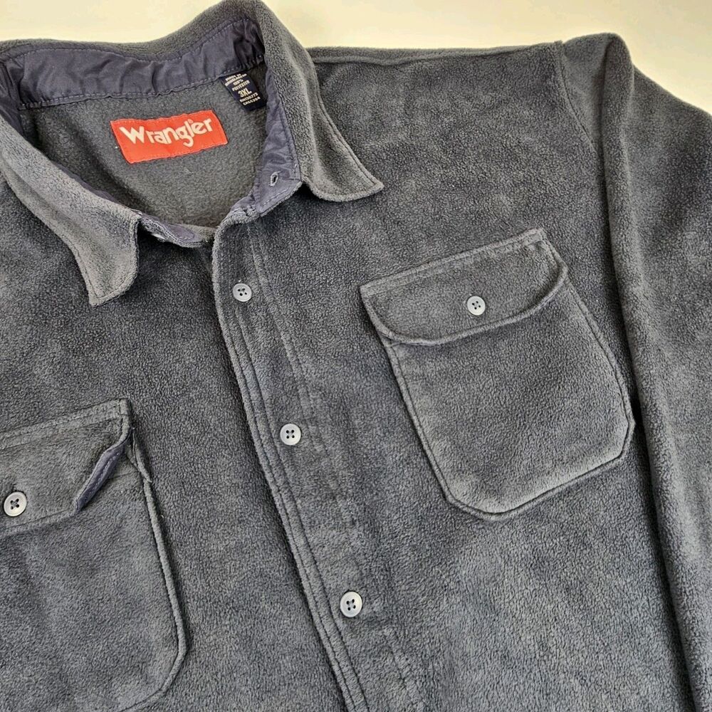 Wrangler Mens 3XL Fleece Shirt Jacket Charcoal Gray Button Up Workwear Overshirt